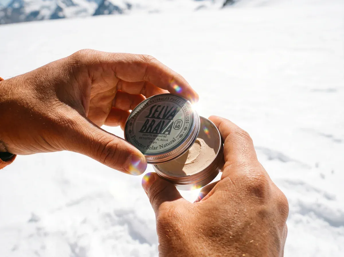 Manos abriendo la lata de Selva Brava en la nieve